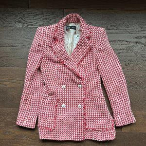 ZARA TEXTURED TWEED BLAZER RED S NWT